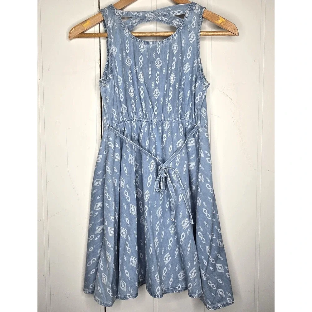 Justice Sleeveless Dress Kids‎ 12 Blue Geometric Boho Floral Embroidered Core